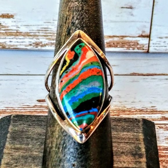 The Girl With Kaleidoscope Eyes Jewelry - Artisan Calsilica Sterling Ring